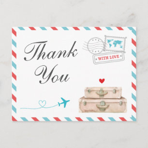 Postale Carte de remerciement de voyage, mariage d'avion d