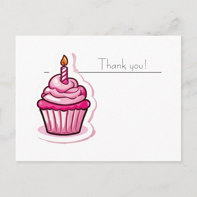 Postale Carte de remerciement jolie cupcake rose (Devant)