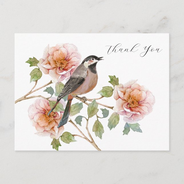 Postale Carte de remerciement Oiseau dans les fleurs (Devant)