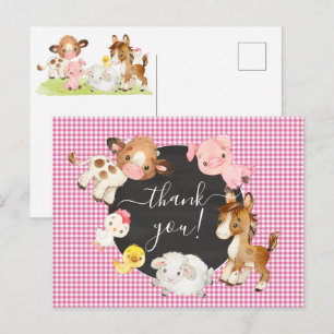 Postale Carte de remerciement pour Baby Shower Ferme Anima