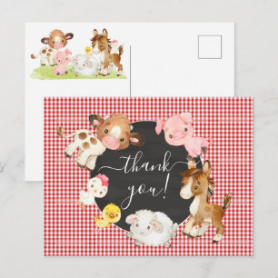 Postale Carte de remerciement pour Baby Shower Ferme Anima