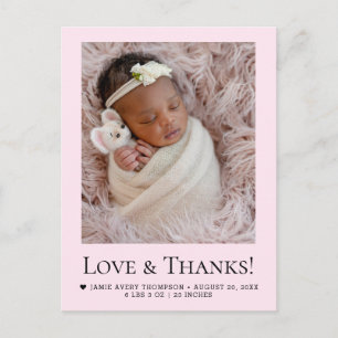 Postale Carte de remerciement pour nouveau-née rose Photo
