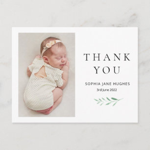 Postale Carte de remerciements bébé Eucalyptus avec photo