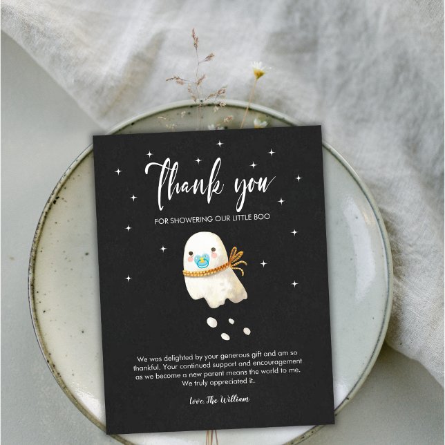 Postale Carte de remerciements de Baby shower d'Halloween  (Cute Ghost Halloween Baby Shower Thank you Card)
