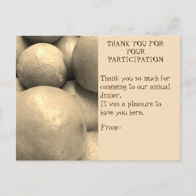 POSTALE CARTE DE REMERCIEMENTS DE PARTICIPATION AU DÎNER (Devant)