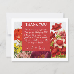Postale Carte de remerciements gras riche en fleurs rouges