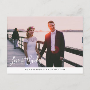 Postale carte de remerciements mariage de script de brosse