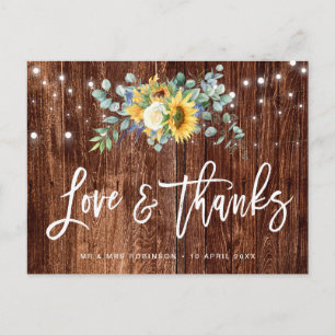 Postale Carte de remerciements mariage de tournesols rusti
