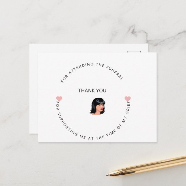 Postale Carte de remerciements pour assister aux funéraill (Devant/Arrière en situation)