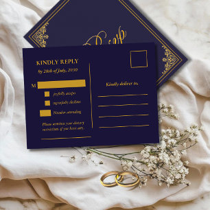 Postale Carte de réponse de mariage à cadre doré classique