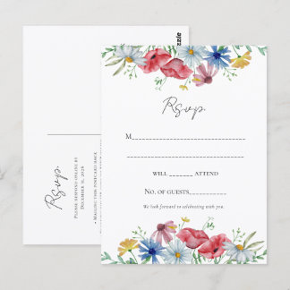 Postale Carte de réponse de mariage à l'aquarelle florale