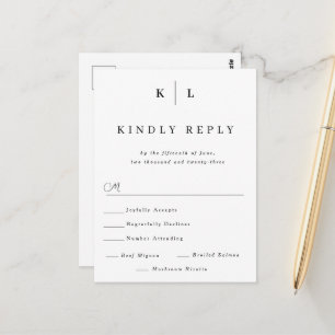 Postale Carte de réponse de mariage à monogramme simple