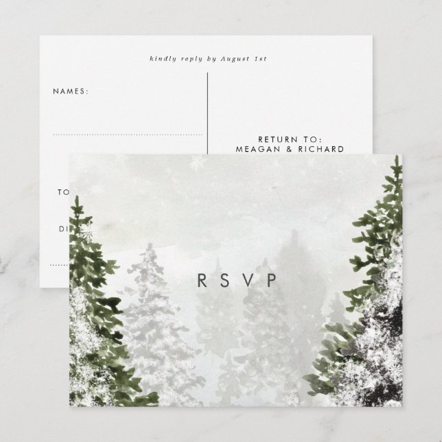 Postale carte de réponse de mariage aux arbres de la forêt (Devant / Derrière)