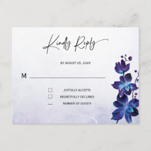 Postale Carte de réponse de mariage Blue Orchid Minimalist
