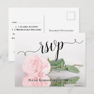 Postale Carte de réponse de mariage Rose romantique à refl