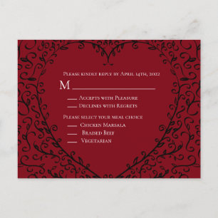 Postale Carte de réponse du Mariage gothique du coeur roug
