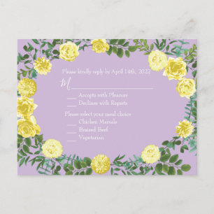 Postale Carte de réponse du Mariage Rose Lilac jaune clair