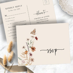 Postale Carte de réponse pour mariage aux fleurs sauvages