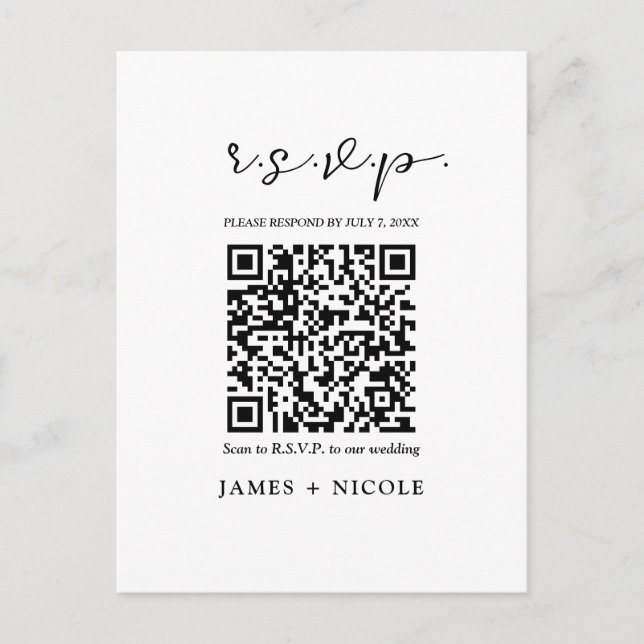 Postale Carte de réponse QR Code scannable pour mariage mo (Devant)