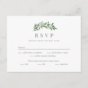 Postale Carte de réponse RSVP pour mariage champêtre roman