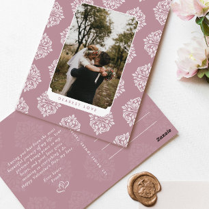 Postale Carte de Saint-Valentin à motif damassé élégant cl