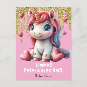 Postale Carte de Saint-Valentin Licorne Rose