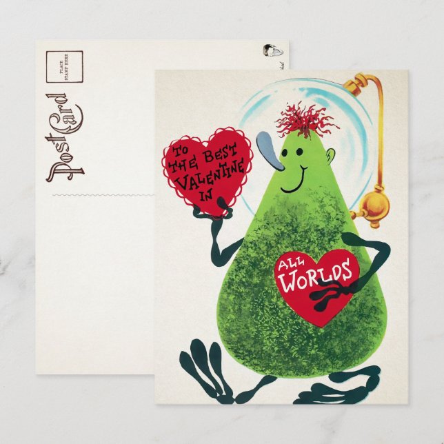 Postale Carte de Saint-Valentin rétro alien (Devant / Derrière)