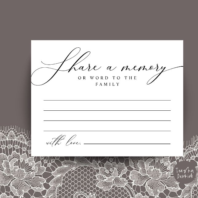 Postale Carte de souvenir de service funéraire, partager u (Funeral Service, Share a memory Memorial Card in Black and White)