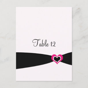 Postale Carte de table ruban noir coeur rose