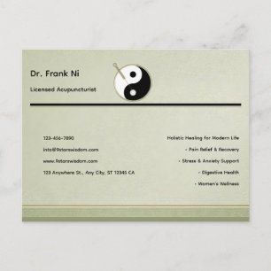 Postale Carte de visite minimaliste d'acupuncture élément 