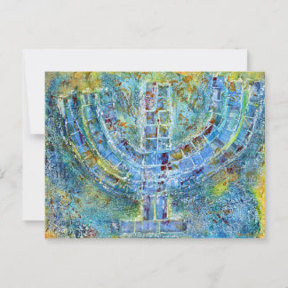Postale Carte de voeux Blue Menorah (Vierge à l'intérieur)