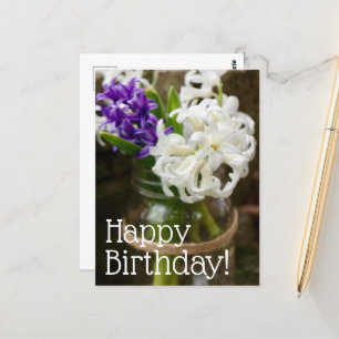 Postale Carte de vœux d'anniversaire à l'hyacinthe pourpre