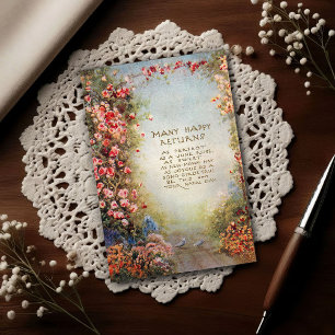 Postale Carte de vœux d'anniversaire florale vintage 1917 