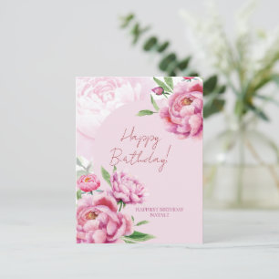 Postale Carte de vœux d'anniversaire pliée Pink Peony