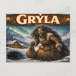 Postale Carte de vœux de Gryla le lutin de Noël islandais