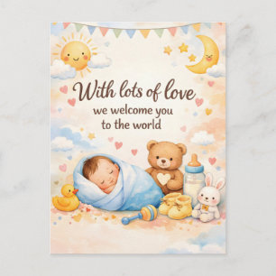 Postale Carte de vœux de naissance au bébé avec un ours en