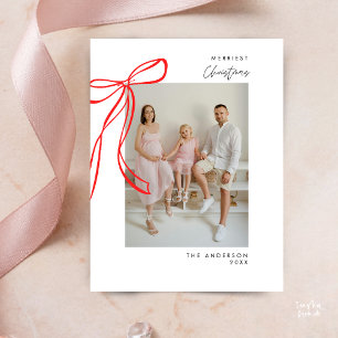 Postale Carte de vœux de Noël avec photo de famille au nœu