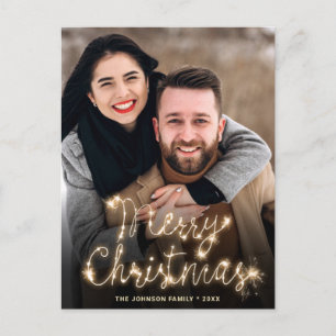Postale Carte de vœux de Noël moderne dorée PHOTO