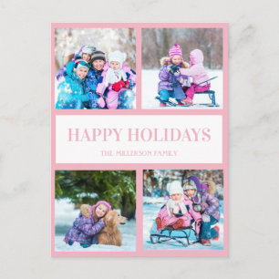 Postale Carte de vœux de Noël multiphoto rose et blanc