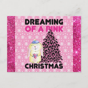 Postale Carte de vœux de Noël rose pour jeune fille mignon