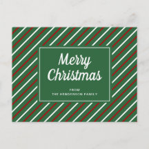 Carte de vœux de Noël verte rouge et blanche rayée