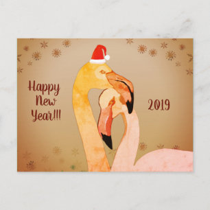 Postale Carte de voeux de nouvel an Flamant rose Oiseaux