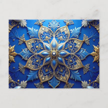 Carte de vœux décorative bleue et or