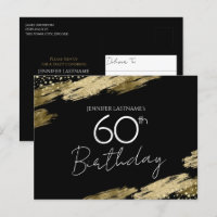 Carte de vœux d'invitation noire et or pour les 60