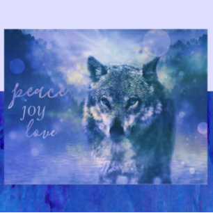 Postale Carte de vœux du Nouvel An Loup Paix Joie Amour