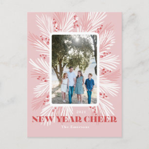 Postale Carte de vœux du Nouvel An rose