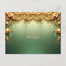 Carte de vœux festive verte Ornements dorés