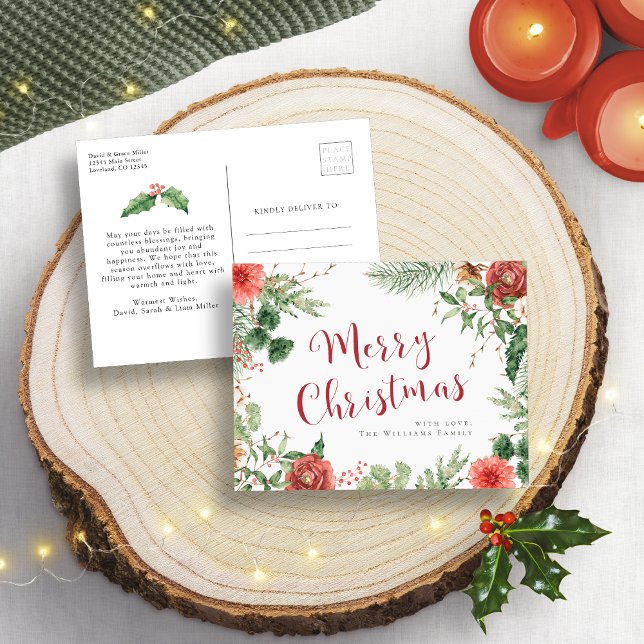Postale Carte de vœux florale de Noël (Christmas Floral Holiday Postcard
)