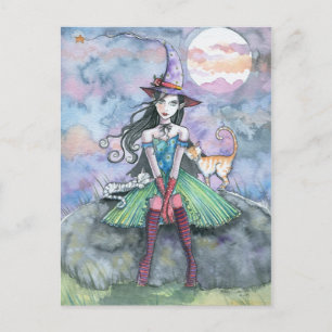 Postale Carte de vœux Halloween Chat Sorcière 'Sucré et Sa