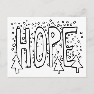 Postale Carte de vœux Hope, à colorier, Pinède enneigée 